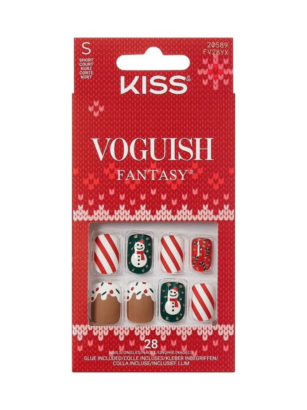 KISS VOGUISH FANTASY "Snow Pops"-PRESS ON NAILS 28 GLUE SHORT SQUARE FRENCH
